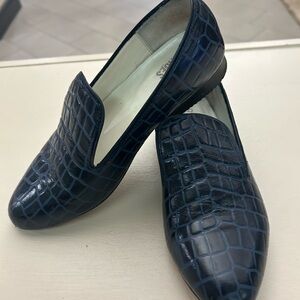 Loafers Men's Navy Croc-Embossed Slip-On Loafers-handmade! 6